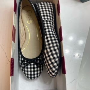 Black and white gingham flats - size 7